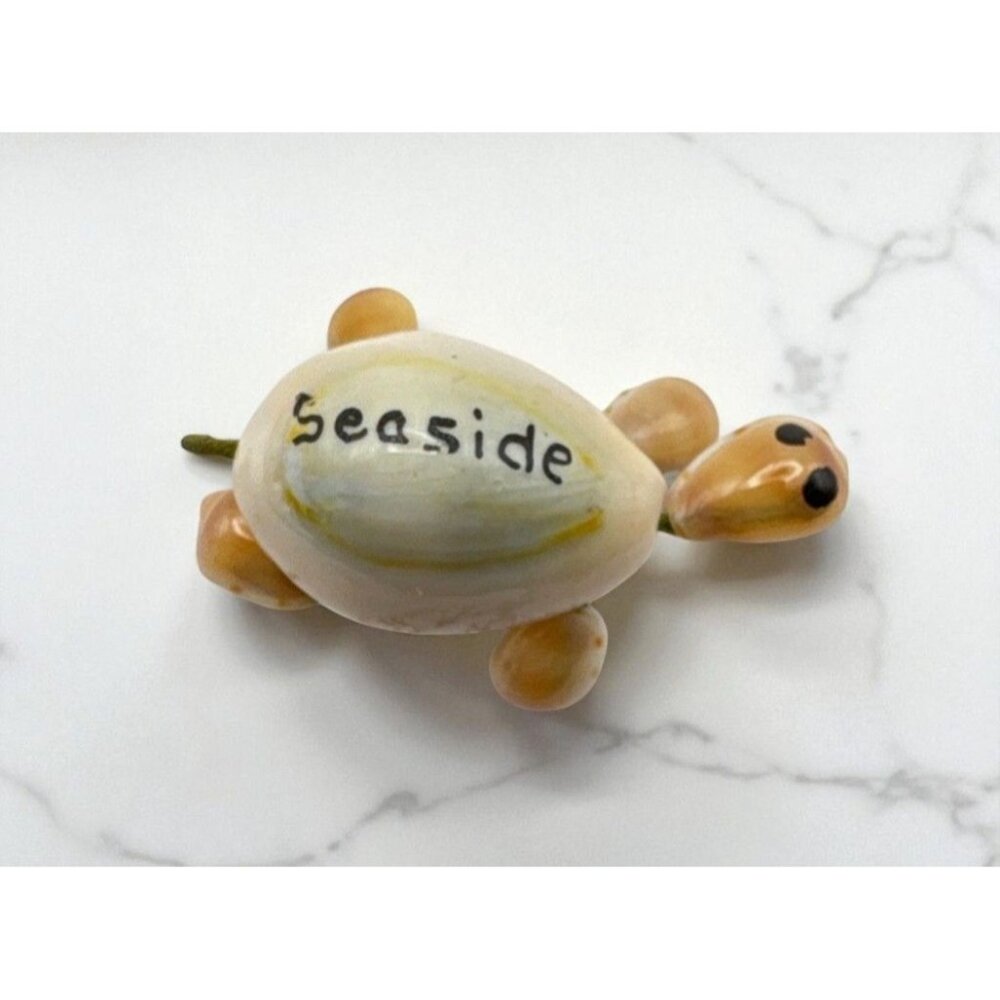 Vintage Sea Shell Turtle Brooch Seaside Souvenir Pin Beach Boho Glossy